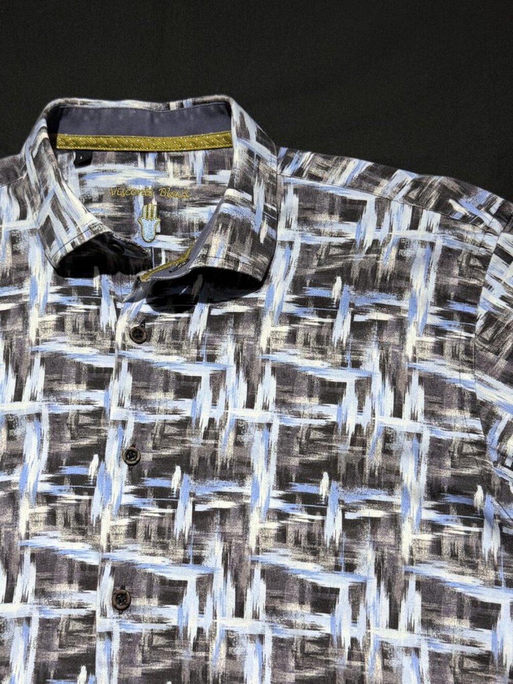 Luchiano Visconti Black Mens Shirt Large Multi Stretch Long Sleeve Button Down